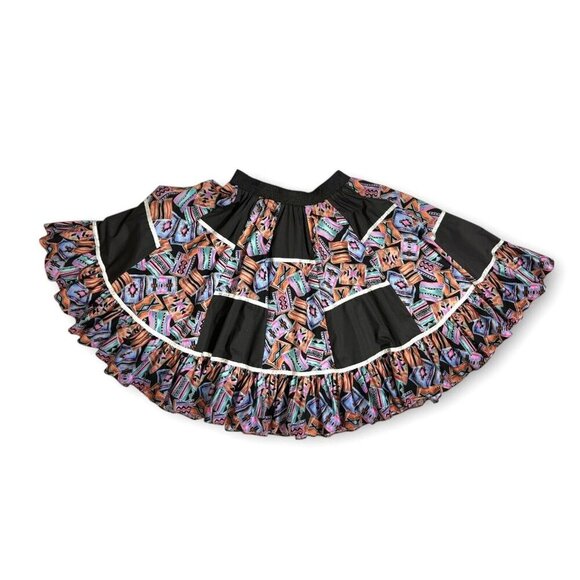 Malco Modes Ruffle Circle Skirt Dance Med Women Costume Western Southwest Ribbon - Picture 1 of 5